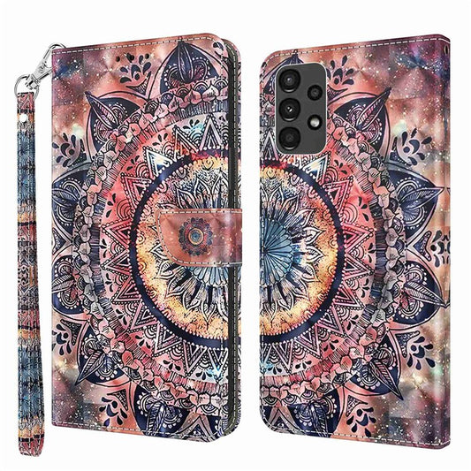 For Samsung Galaxy A13 4G / 5G / A04s 4G (164.7 x 76.7 x 9.1 mm) PU Leather Flip Case 3D Creative Pattern Printing Design Stand Wallet Magnetic Cover with Strap - Colorful Mandalas