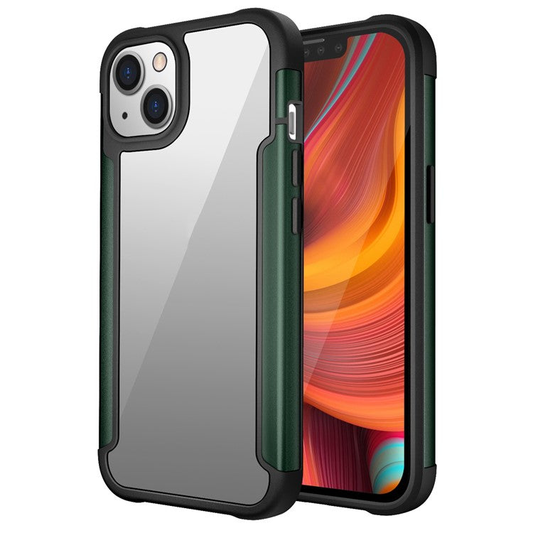 For iPhone 14 Plus Protective Case PC+TPU+Metal Hybrid Anti-Fall Phone Protector - Green