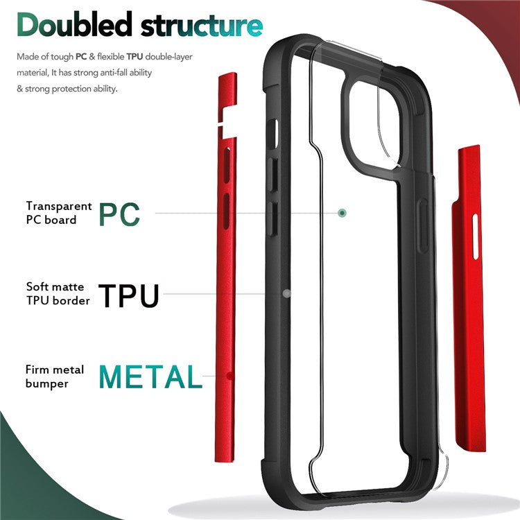 For iPhone 14 Plus Protective Case PC+TPU+Metal Hybrid Anti-Fall Phone Protector - Green