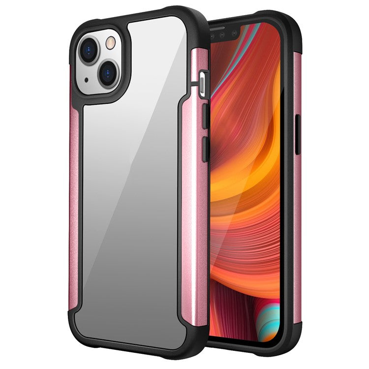 For iPhone 14 Plus Protective Case PC+TPU+Metal Hybrid Anti-Fall Phone Protector - Rose Gold