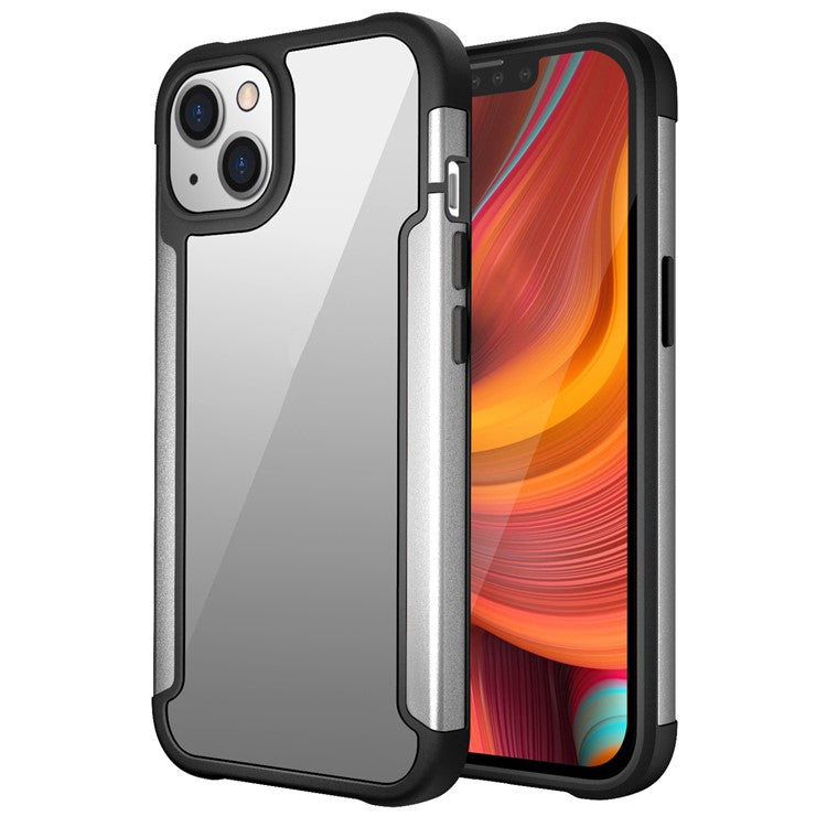 For iPhone 14 Plus Protective Case PC+TPU+Metal Hybrid Anti-Fall Phone Protector - Silver