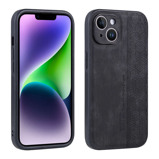 AZNS For iPhone 14 6.1 inch Ultra Slim Phone Case Scratch-resistant PU Leather Coated TPU Well-protected Mobile Phone Cover - Black