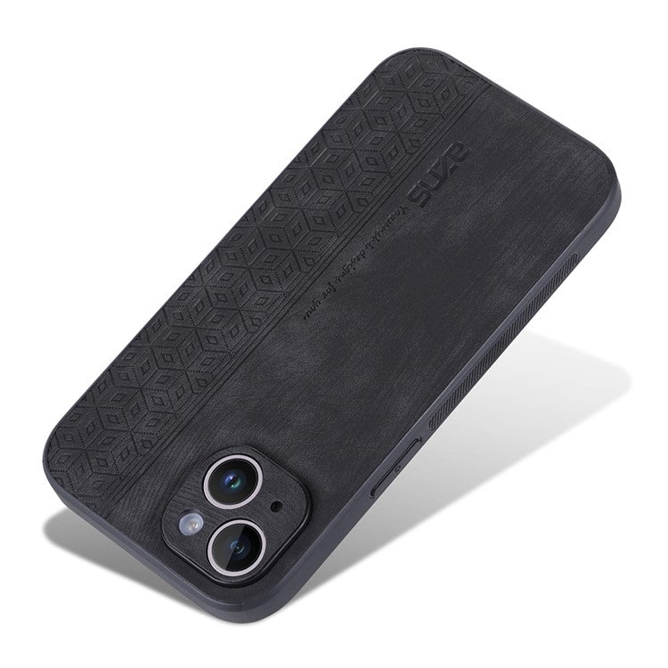 AZNS For iPhone 14 6.1 inch Ultra Slim Phone Case Scratch-resistant PU Leather Coated TPU Well-protected Mobile Phone Cover - Black