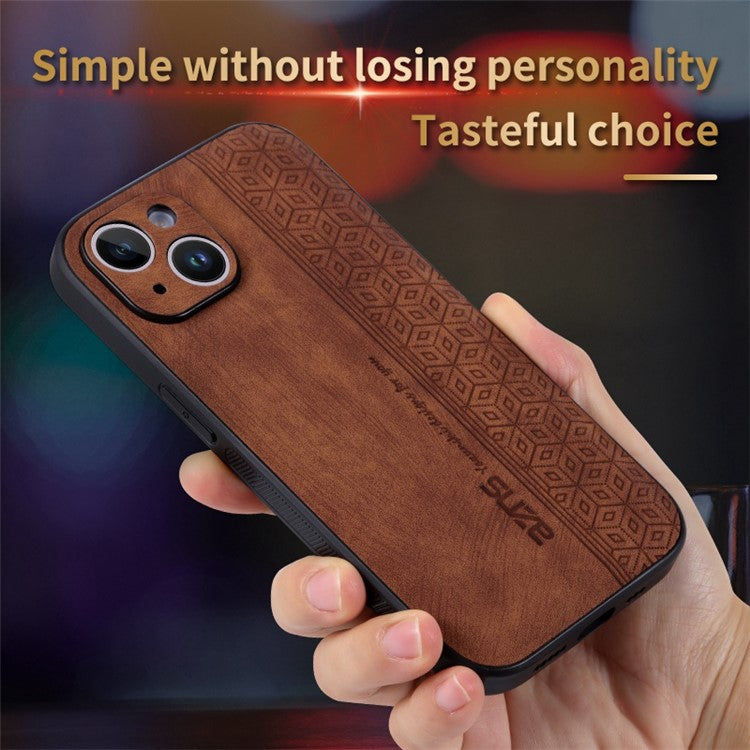 AZNS For iPhone 14 6.1 inch Ultra Slim Phone Case Scratch-resistant PU Leather Coated TPU Well-protected Mobile Phone Cover - Black