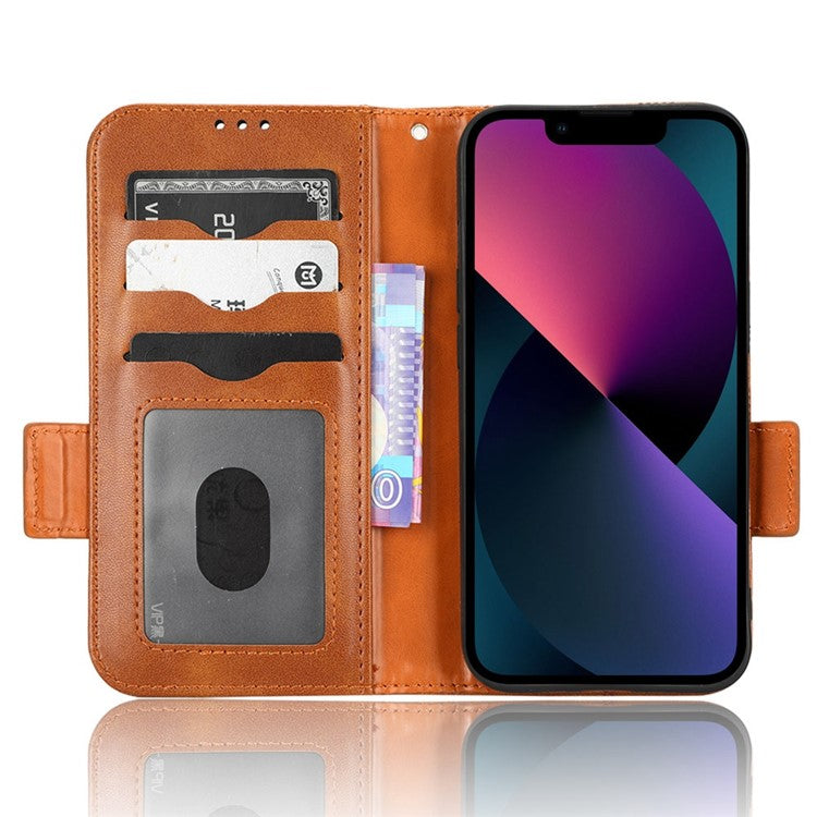 For iPhone 14 6.1 inch Triangle Pattern Imprinted Case, Wallet Viewing Stand Design Book Style PU Leather Phone Cover with Strap - Brown