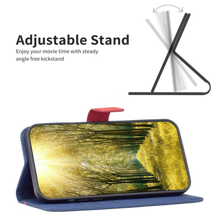 BINFEN COLOR for Motorola Moto G32 4G Leather Case Cross Texture Color Splicing Phone Wallet Stand Cover - Blue