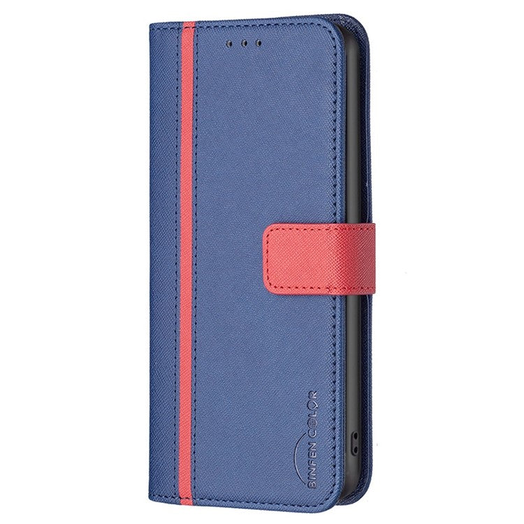 BINFEN COLOR for Motorola Moto G32 4G Leather Case Cross Texture Color Splicing Phone Wallet Stand Cover - Blue