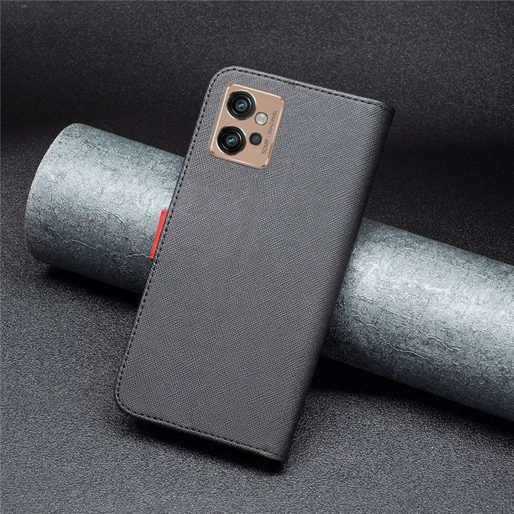 BINFEN COLOR for Motorola Moto G32 4G Leather Case Cross Texture Color Splicing Phone Wallet Stand Cover - Black