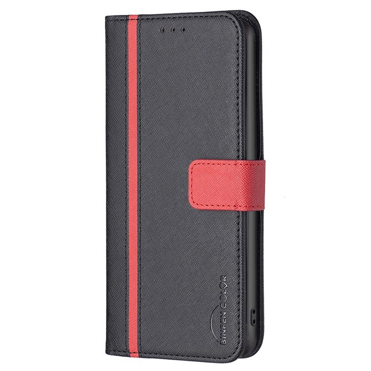 BINFEN COLOR for Motorola Moto G32 4G Leather Case Cross Texture Color Splicing Phone Wallet Stand Cover - Black