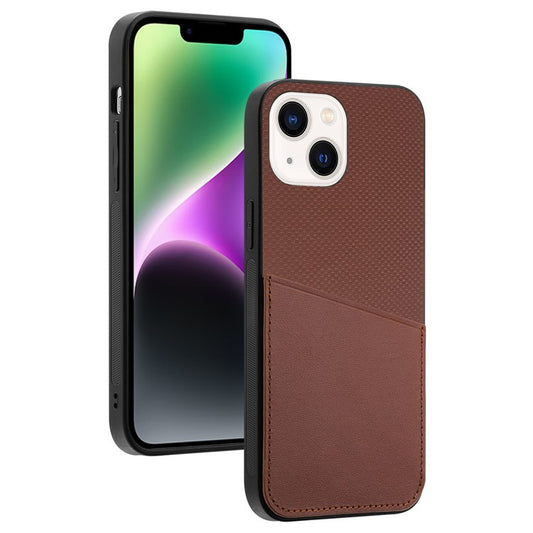 Phone Back Cover For iPhone 14 6.1 inch, Cowhide Leather Coated TPU + PC Scratch-resistant Protective Phone Case - Light Brown
