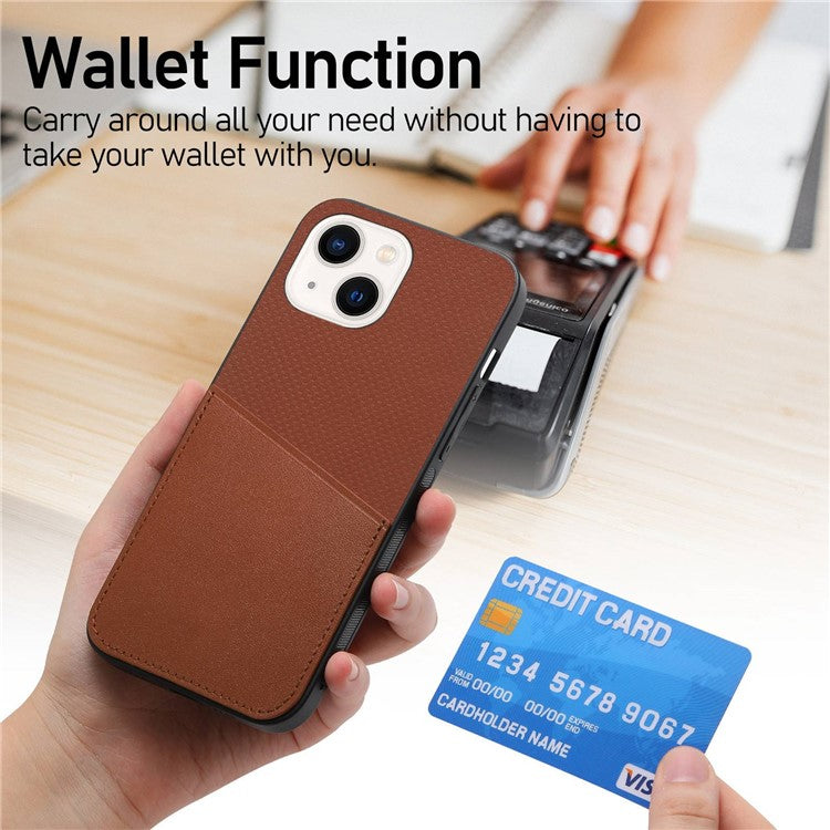 Phone Back Cover For iPhone 14 6.1 inch, Cowhide Leather Coated TPU + PC Scratch-resistant Protective Phone Case - Light Brown