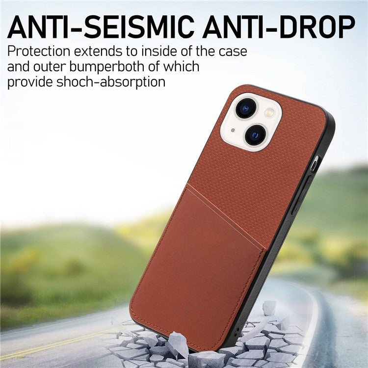 Phone Back Cover For iPhone 14 6.1 inch, Cowhide Leather Coated TPU + PC Scratch-resistant Protective Phone Case - Light Brown