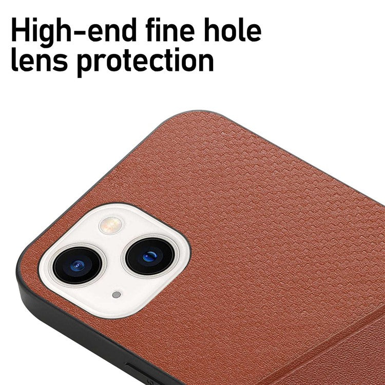 Phone Back Cover For iPhone 14 6.1 inch, Cowhide Leather Coated TPU + PC Scratch-resistant Protective Phone Case - Light Brown