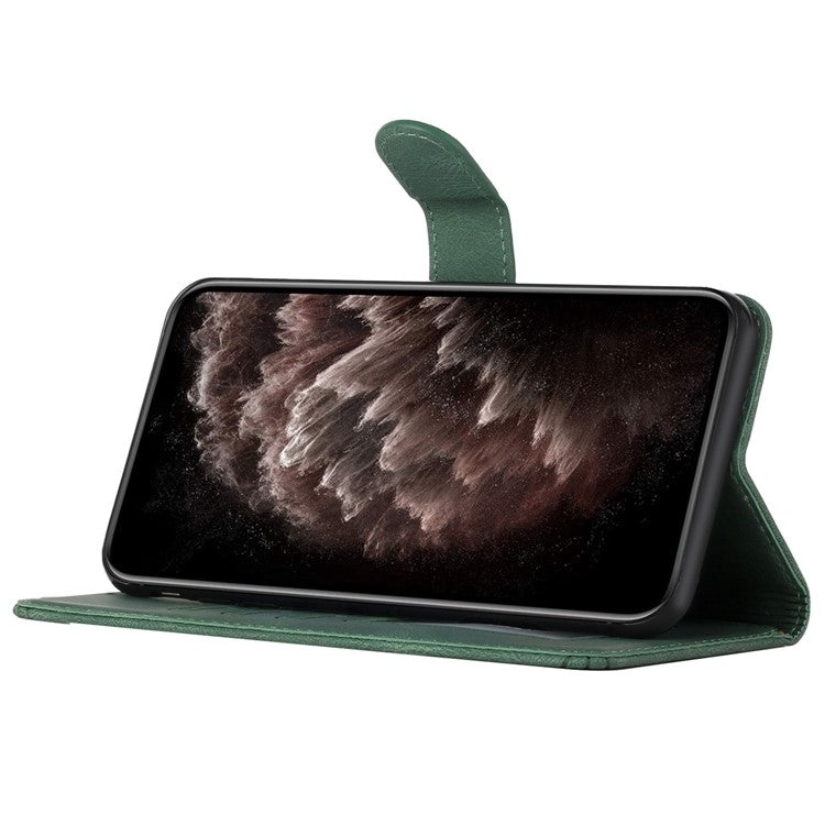 For iPhone 14 6.1 inch YX0010 PU Leather Rhombus Lines Imprinted Phone Case Skin-touch Stand Wallet Cover - Blackish Green