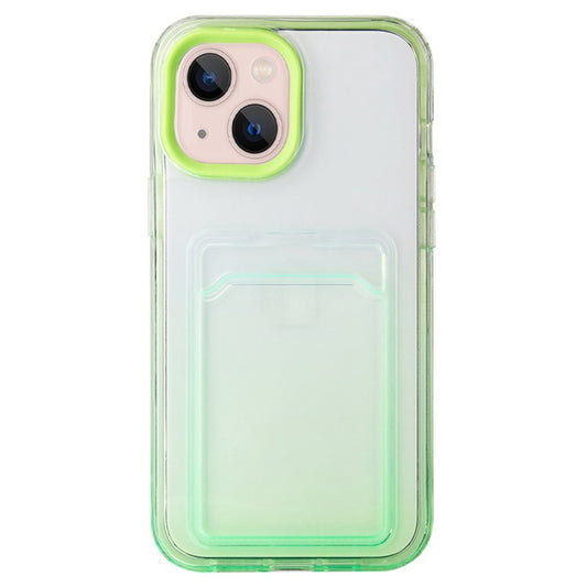 For iPhone 14 6.1 inch Flexible Soft TPU Gradient Phone Case Card Slot Design Mobile Phone Shell - Green