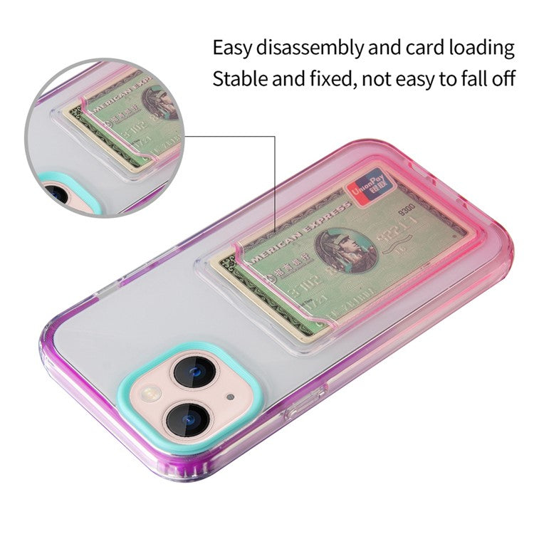 For iPhone 14 6.1 inch Flexible Soft TPU Gradient Phone Case Card Slot Design Mobile Phone Shell - Green