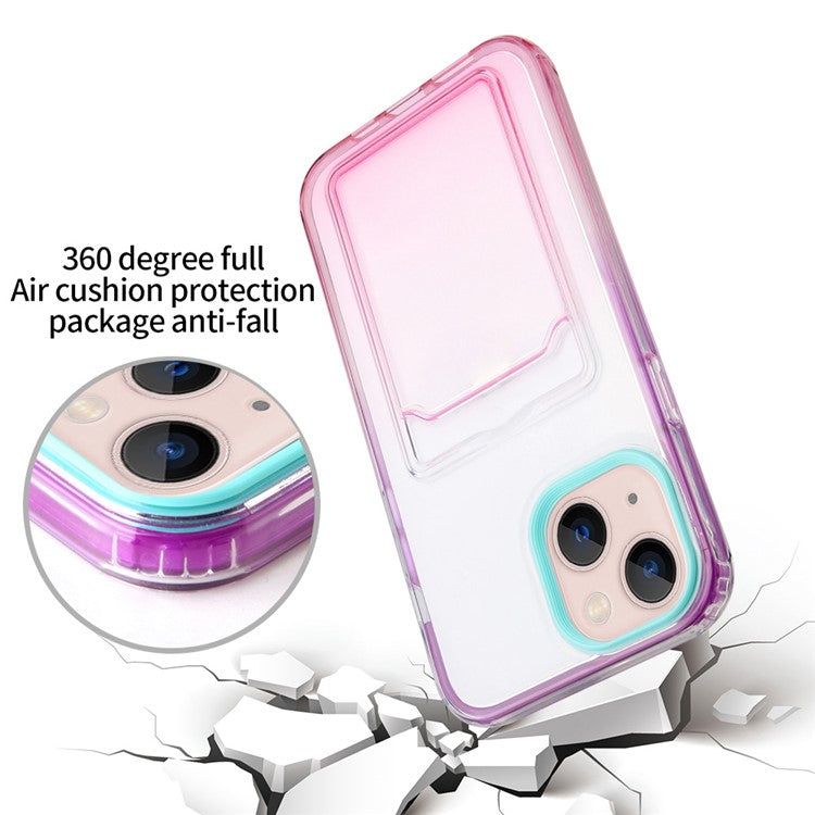 For iPhone 14 6.1 inch Flexible Soft TPU Gradient Phone Case Card Slot Design Mobile Phone Shell - Green