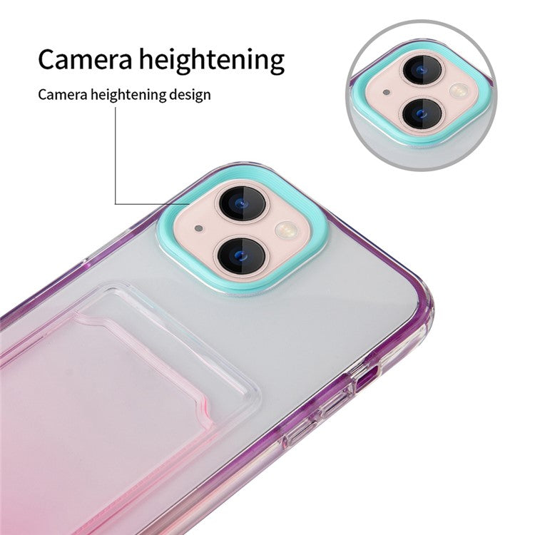 For iPhone 14 6.1 inch Flexible Soft TPU Gradient Phone Case Card Slot Design Mobile Phone Shell - Green