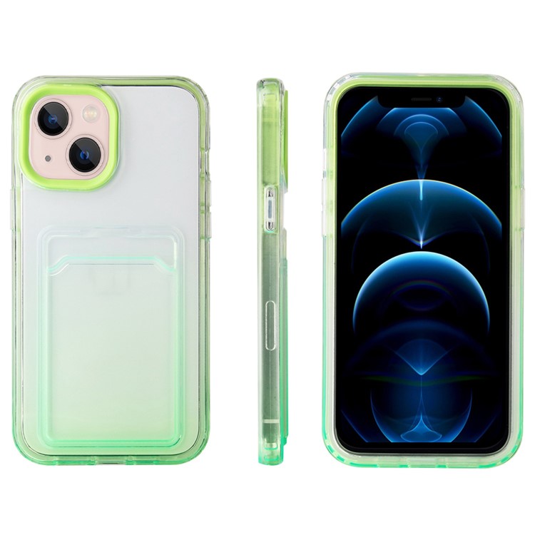 For iPhone 14 6.1 inch Flexible Soft TPU Gradient Phone Case Card Slot Design Mobile Phone Shell - Green