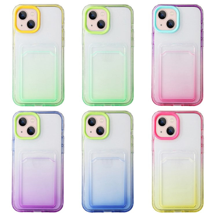 For iPhone 14 6.1 inch Flexible Soft TPU Gradient Phone Case Card Slot Design Mobile Phone Shell - Green