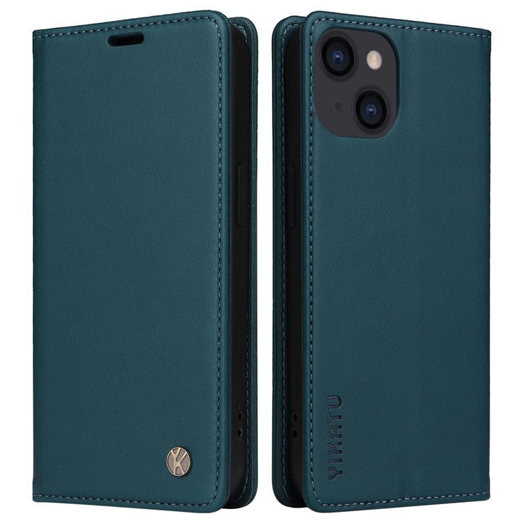 YIKATU Phone Cover For iPhone 14 Plus, YK- 001 Anti-scratch Phone Case Magnetic Auto-absorbed PU Leather Flip Wallet Stand - Green