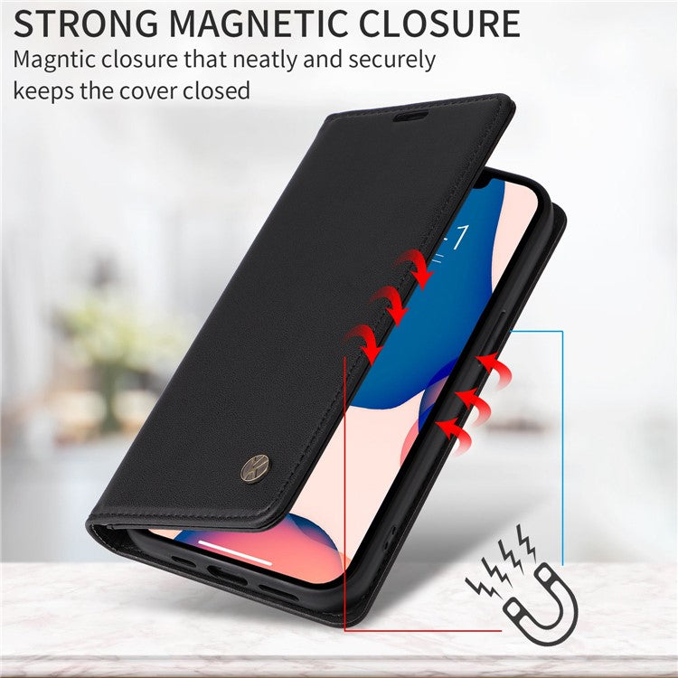 YIKATU Shockproof Phone Cover For iPhone 14 6.1 inch, YK- 001 PU Leather Flip Wallet Case Stand Magnetic Auto-absorbed Phone Shell - Black