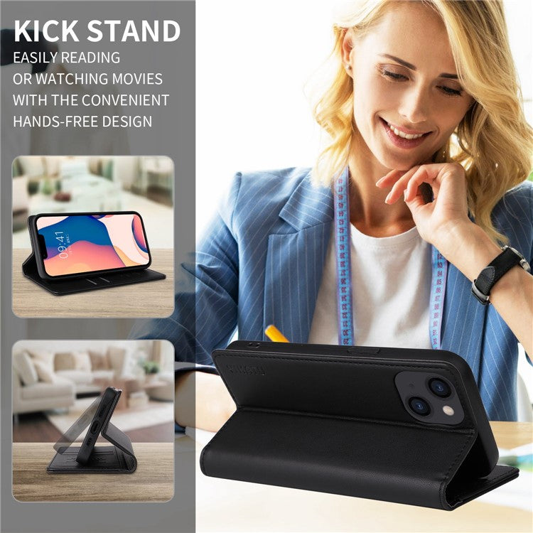 YIKATU Shockproof Phone Cover For iPhone 14 6.1 inch, YK- 001 PU Leather Flip Wallet Case Stand Magnetic Auto-absorbed Phone Shell - Black