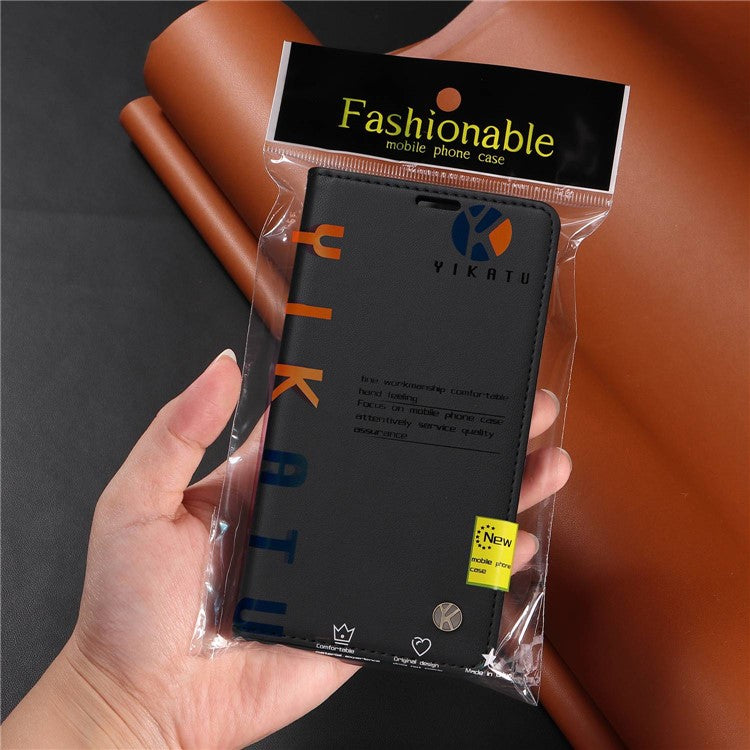 YIKATU Shockproof Phone Cover For iPhone 14 6.1 inch, YK- 001 PU Leather Flip Wallet Case Stand Magnetic Auto-absorbed Phone Shell - Black