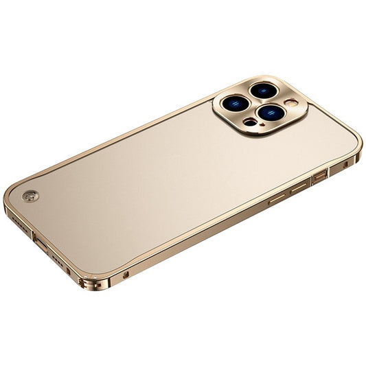 Shockproof Case for iPhone 14 Plus PC+Metal Slim Phone Case Anti-Scratch Phone Cover with Metal Lock - Gold