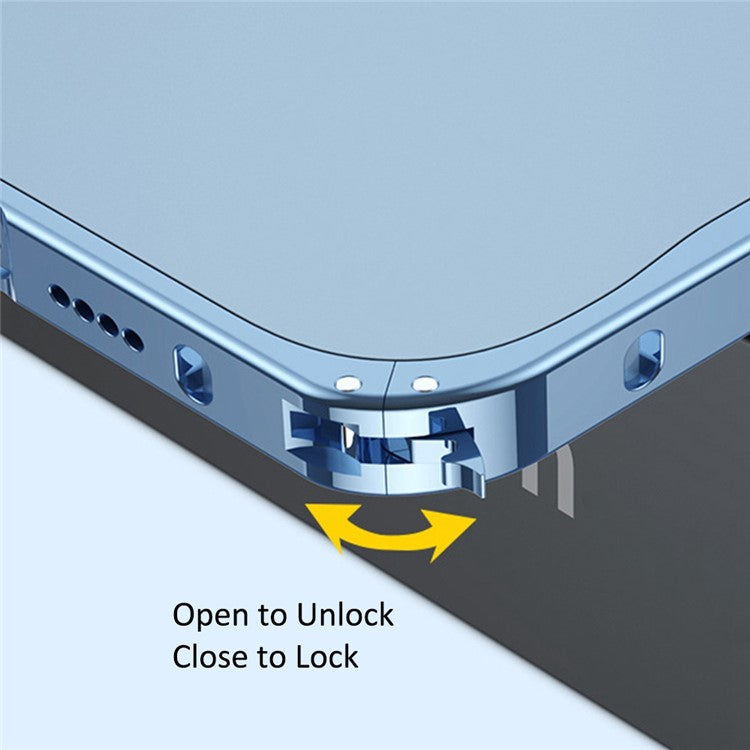 Shockproof Case for iPhone 14 Plus PC+Metal Slim Phone Case Anti-Scratch Phone Cover with Metal Lock - Gold