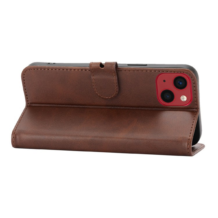 Happy Cat Pattern Imprinted Phone Case for iPhone 14 6.1 inch, Full Protection PU Leather Cover with Wallet Stand - Brown