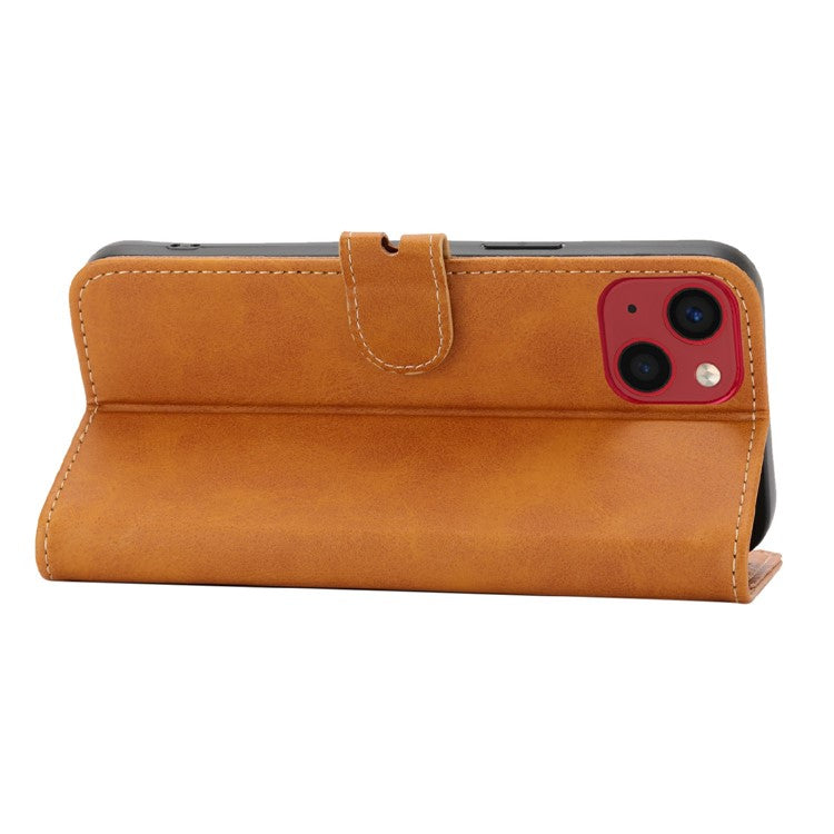 Happy Cat Pattern Imprinted Phone Case for iPhone 14 6.1 inch, Full Protection PU Leather Cover with Wallet Stand - Yellow