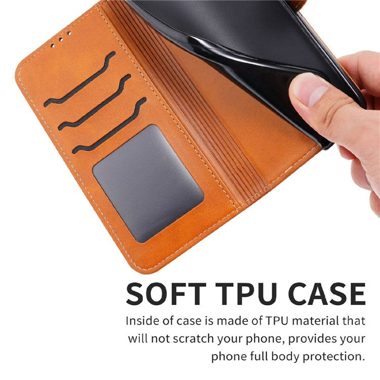 Happy Cat Pattern Imprinted Phone Case for iPhone 14 6.1 inch, Full Protection PU Leather Cover with Wallet Stand - Yellow