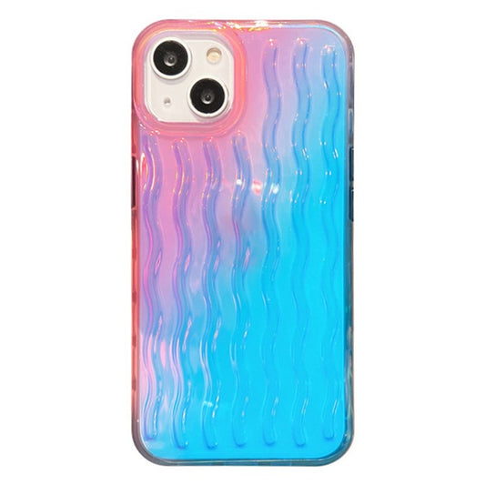 Cell Phone Case for iPhone 14 6.1 inch, Wave Texture Gradient Color Anti-scratch PC + TPU Phone Cover - Gradient Blue