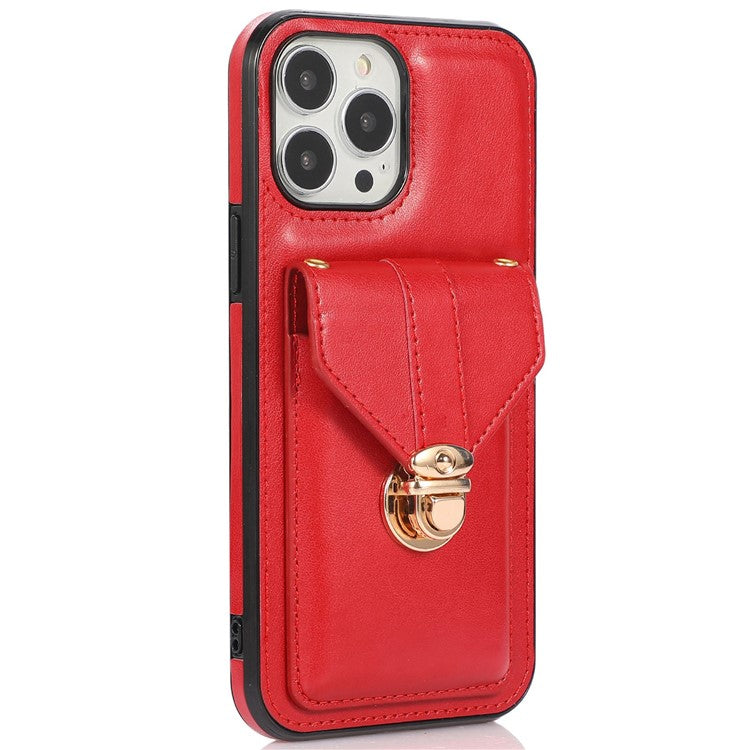 Cell Phone Cover for iPhone 14 Pro 6.1 inch, PU Leather+TPU Cash Coin Card Holder Kickstand Phone Case with Shoulder Strap - Red