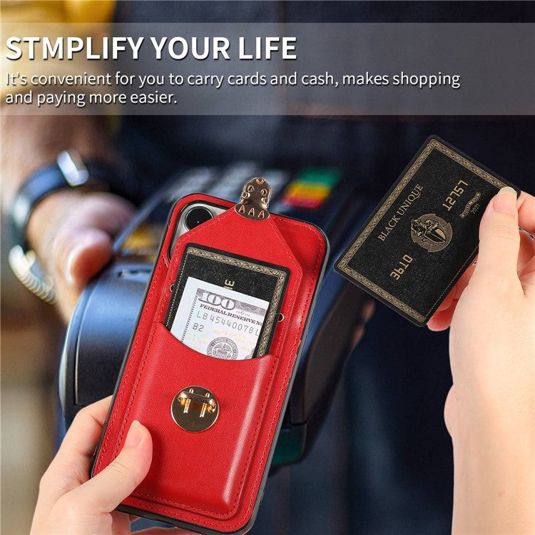 Cell Phone Cover for iPhone 14 Pro 6.1 inch, PU Leather+TPU Cash Coin Card Holder Kickstand Phone Case with Shoulder Strap - Red