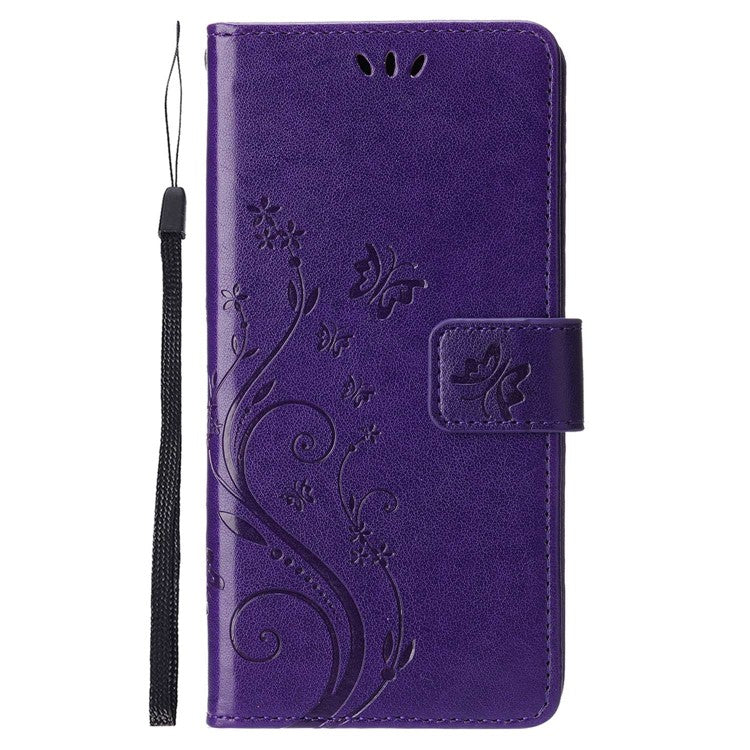 For iPhone 14 6.1 inch Shockproof PU Leather Phone Case Imprinted Butterflies Wallet Stand Phone Cover - Dark Purple