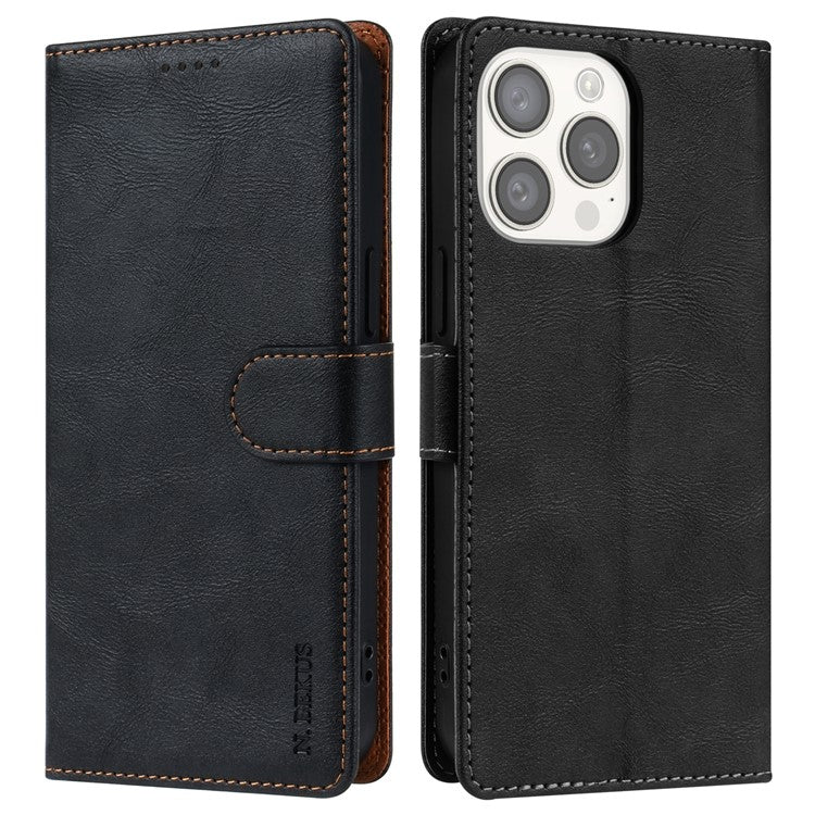 N.BEKUS CSJ-001 For iPhone 14 Pro Max Case PU Leather Magnetic Clasp Shockproof  Cover - Black