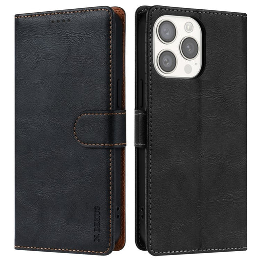 N.BEKUS CSJ-001 For iPhone 14 Pro Max Case PU Leather Magnetic Clasp Shockproof  Cover - Black