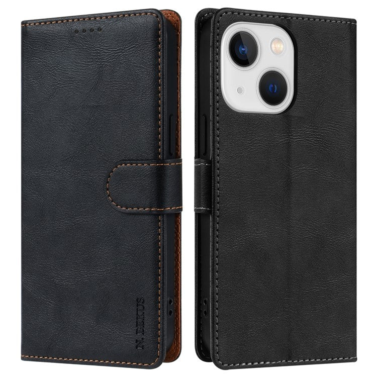 N.BEKUS CSJ-001 For iPhone 14 Phone Wallet Case PU Leather Folding Stand Cover - Black