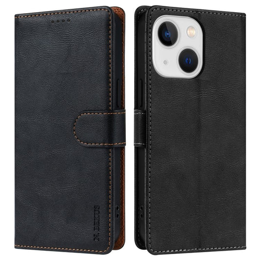 N.BEKUS CSJ-001 For iPhone 14 Phone Wallet Case PU Leather Folding Stand Cover - Black