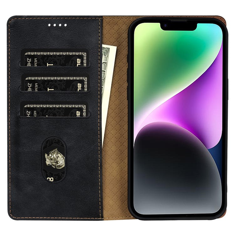 N.BEKUS CSJ-001 For iPhone 14 Phone Wallet Case PU Leather Folding Stand Cover - Black