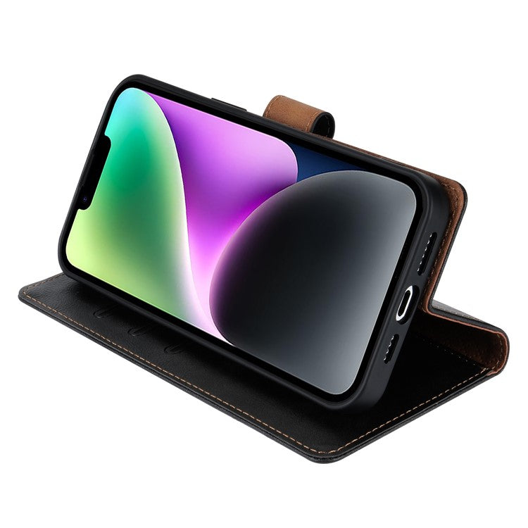 N.BEKUS CSJ-001 For iPhone 14 Phone Wallet Case PU Leather Folding Stand Cover - Black