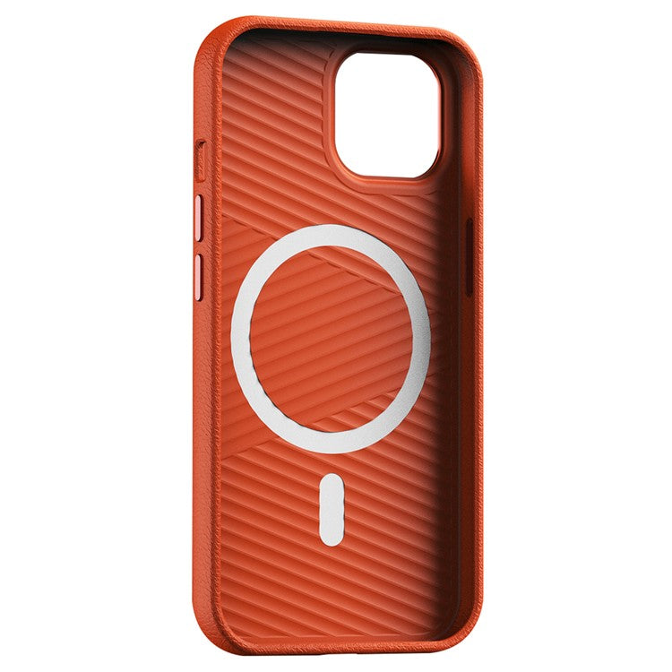 For iPhone 14 Case Compatible with Magsafe PU Leather Back Cover with Metal Lens Frame - Orange