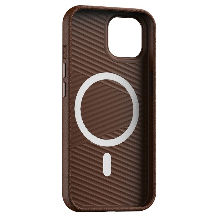 For iPhone 14 Case Compatible with Magsafe PU Leather Back Cover with Metal Lens Frame - Brown