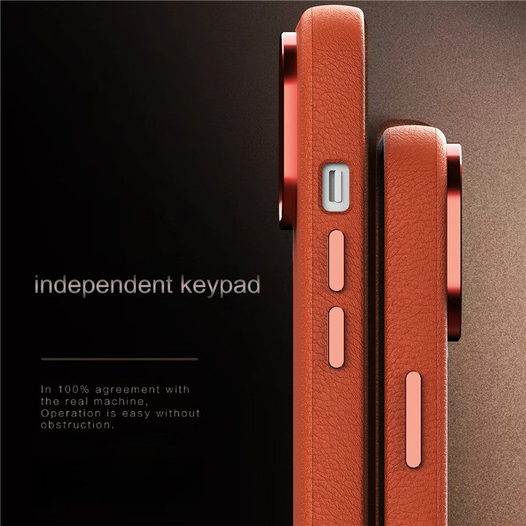 For iPhone 14 Case Compatible with Magsafe PU Leather Back Cover with Metal Lens Frame - Brown