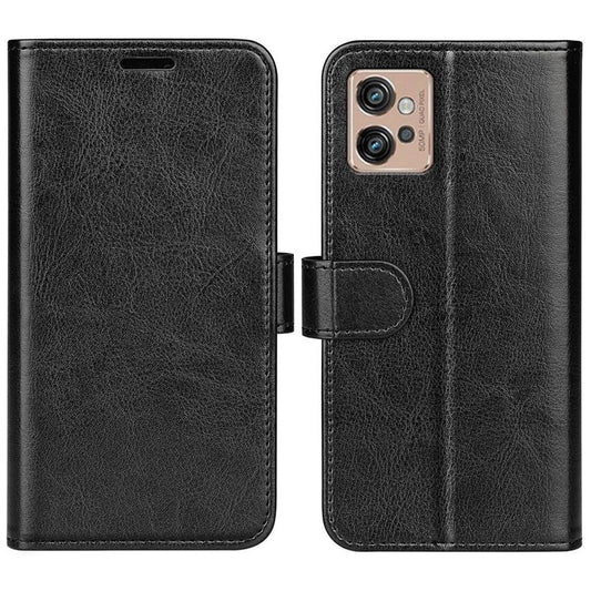 Crazy Horse Texture Wallet Case for Motorola Moto G32 4G, Foldable Stand PU Leather + TPU Folio Flip Phone Cover - Black