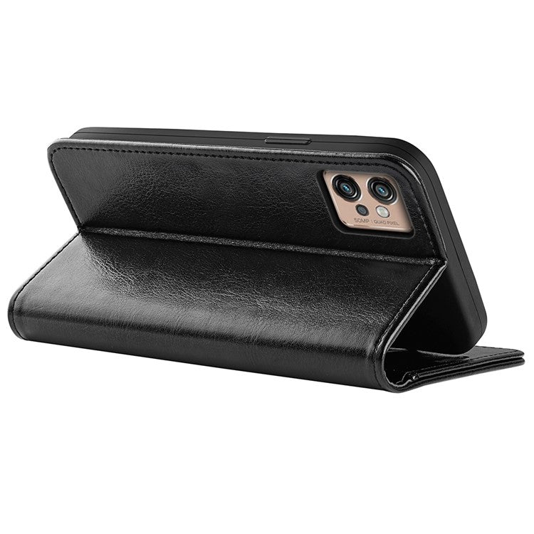 Crazy Horse Texture Wallet Case for Motorola Moto G32 4G, Foldable Stand PU Leather + TPU Folio Flip Phone Cover - Black