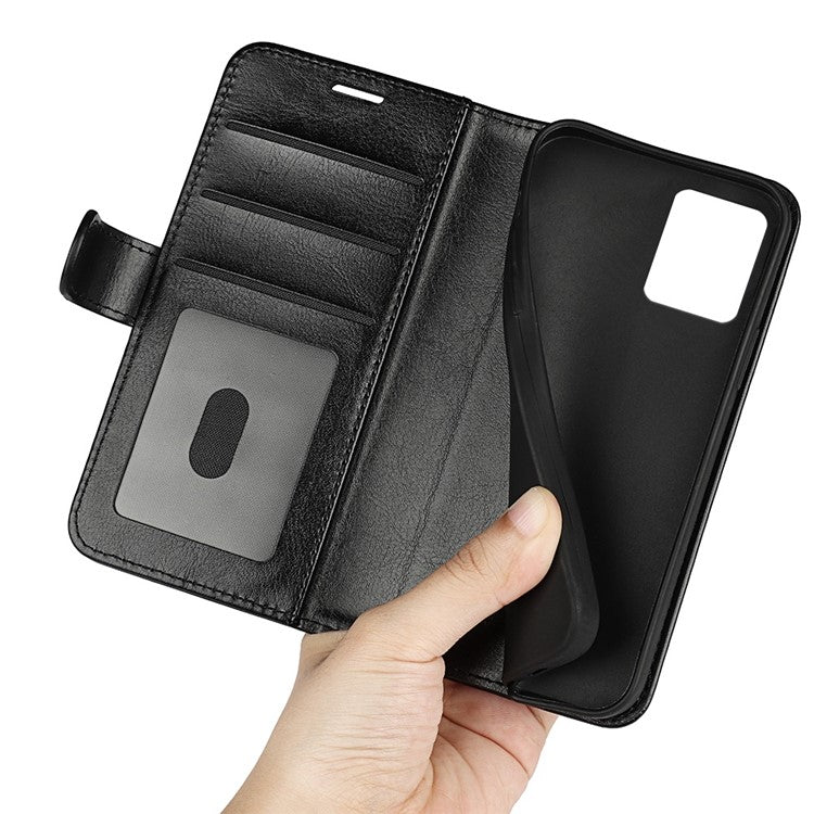 Crazy Horse Texture Wallet Case for Motorola Moto G32 4G, Foldable Stand PU Leather + TPU Folio Flip Phone Cover - Black