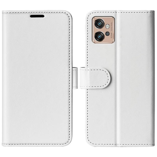 Crazy Horse Texture Wallet Case for Motorola Moto G32 4G, Foldable Stand PU Leather + TPU Folio Flip Phone Cover - White